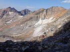 Just entering the southwest gully, Sky Top Glacier in the background.