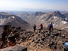 Heading down from the summit, Sky Top Lakes in the distance.