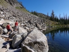 Boulder hopping around the lake.