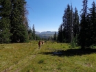 Hiking down the trail, Lava Butte in the distance.