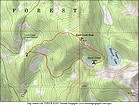 Map of the route, 4 miles and 1100' elevation gain round trip, including the peak.