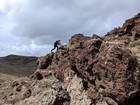 Scrambling up some rocks.