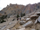 Crossing the sand and scree on our way to the base of the climb.