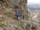 The crux move on the east face gully.