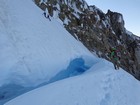 Circling around the open bergschrund.