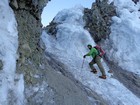 George about to tackle the ice bulge in the right-hand gate.