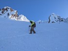 Making our way down the snowfield below Old Chute.