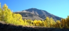 The west face of Cobb Peak from the trail early in the hike, with glowing Aspen all around.