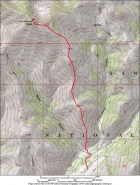 Overview map of the south ridge route, just under 8 miles round trip and 3500' of elevation gain.