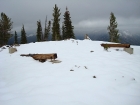 Remains of a structure on the summit of Boulder Mountain.