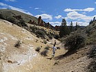 Hustling back down the sandy trail.