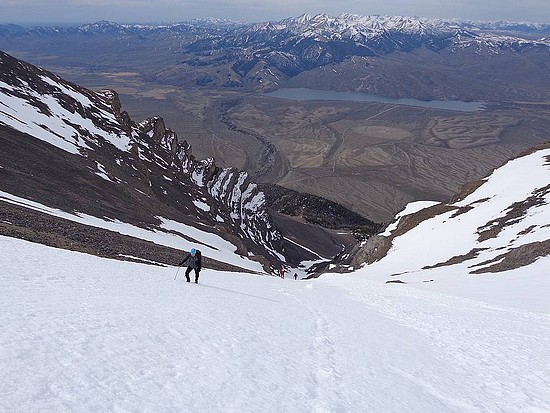 Nearing the top of the Super Gully on Lost River Peak.