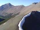 A view back towards the trailhead from Dry Creek Pass and abundant scree on Mount Corruption. I'm the small speck on the ridge to the right (photo taken by Jordan).