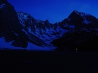 Night shot of Merriam Lake, Mount Idaho, and our campfire.