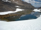 Our campsite at Lake 9682', with the bighorns near the center of the photo.