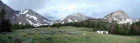 Pano taken in the upper Pahsimeroi Valley, including Leatherman Peak, Leatherman Pass, and Whitecap Peak.