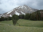 Elk near the trail with Whitecap Peak in the background.