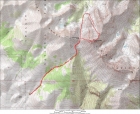 Overview map of our route, up the west ridge then down the northeast gully.