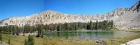 Panorama from Born Lakes, Lonesome Peak in the back right.