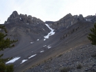 A distinct trail in the scree leads to the base of the Super Gully.