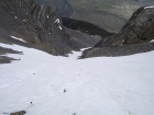 Looking down the Super Gully from the top of the snow and getting ready for a fast ride.