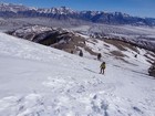 Michael heading up, with the Lost Rivers in the background.