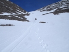 Glissading down the gully between Little Mac and Mount McCaleb.