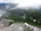 McCausland summit view of Dow Lake, Union Peak hidden in clouds.