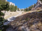 We descended this steep south face gully on Meaded Peak.