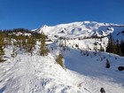 First good view of the mountain from Chocolate Falls.