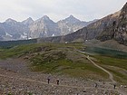 Hikers climbing toward Sentinel Pass.