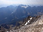 Moraine Lake and Consolation Lakes from the summit of Mount Temple.