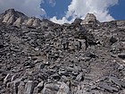 Loose rock on the scramble section of Eiffel Peak.