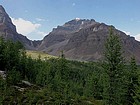 Final view of Mount Temple above Larch Valley, from Eiffel Peak's east ridge.