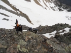 Scrambling up the rock next to the gully.