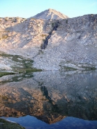 This is the waterfall tumbling down from Goat Lake to Baptie Lake with the tip of Standhope Peak in the background.