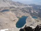 A view of Betty, Goat, and Baptie Lakes from the summit of Peak 11887'.