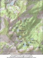 Map showing our route, 3 miles from the trailhead to Big Rainbow Lake.