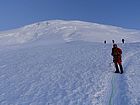 Brady during a rare break in the action. Notice the distant climbers higher on the mountain.