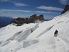 Looking into crevasses on the Ingraham Glacier, with the boot path traversing above.