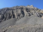 Funky vertical rock layers off to the side of us.