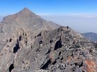 Leaving the summit of The Riddler, Diamond towering in the background.