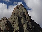 Zoomed in shot of the summit block of Finger of Fate as we pass by.