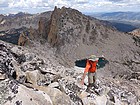 Taking a breather as we near the false summit of Daves Peak, The Arrowhead looks like a thin spire from the side.