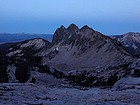 Low light view of Huckleberry Peak from our campsite at 