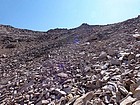 Huge talus field to descend from the saddle.