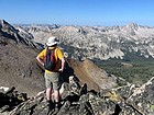 Dave surveying the views from Decker Peak, Cramer Lakes below. John F photo.