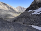 Heading down the valley to Nolan Lake, Octoberfest Peak in the background.