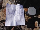 Summit register and note placed by Rick Baugher from the only other known ascent.