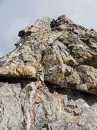 Sean making his way up the technical section of Anna's Pinnacle.